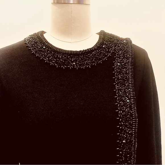 VINTAGE EVENING JACKET / TOP Black w Bead Work Heavy Knit One Of A Kind Vintage - Picture 10 of 10